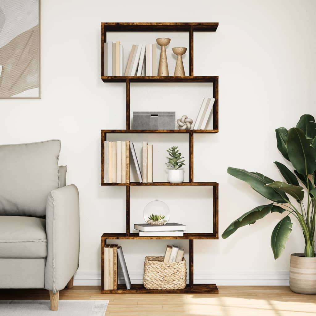 Bookcase/divider 5 levels smoky oak 70x24x161cm wood