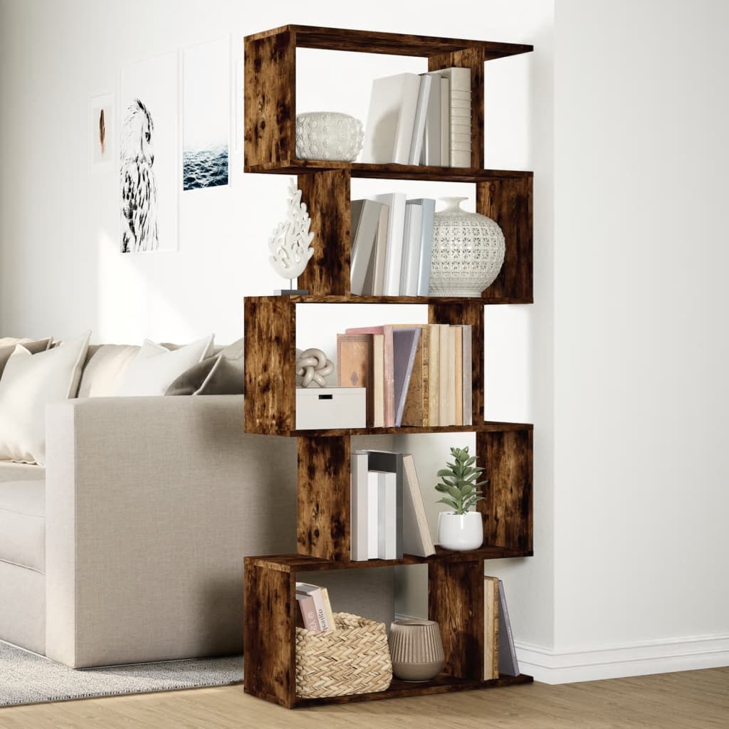 Bookcase/divider 5 levels smoky oak 70x24x161cm wood