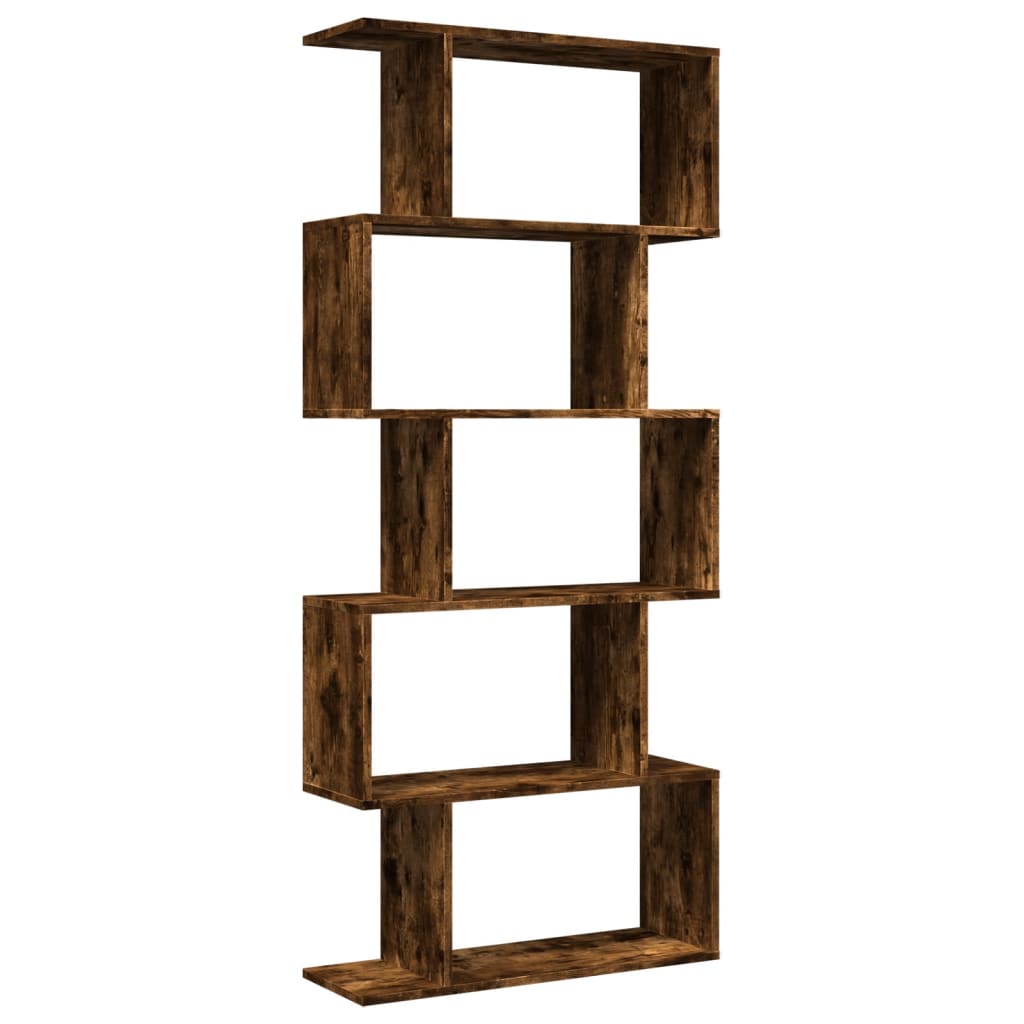 Bookcase/divider 5 levels smoky oak 70x24x161cm wood