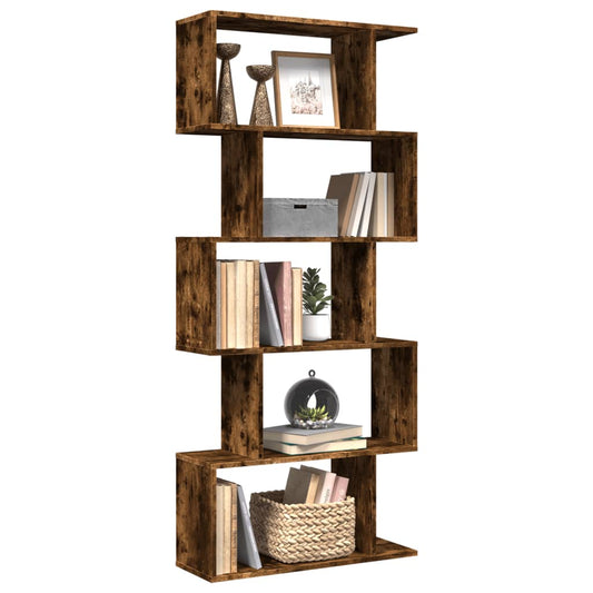 Bookcase/divider 5 levels smoky oak 70x24x161cm wood