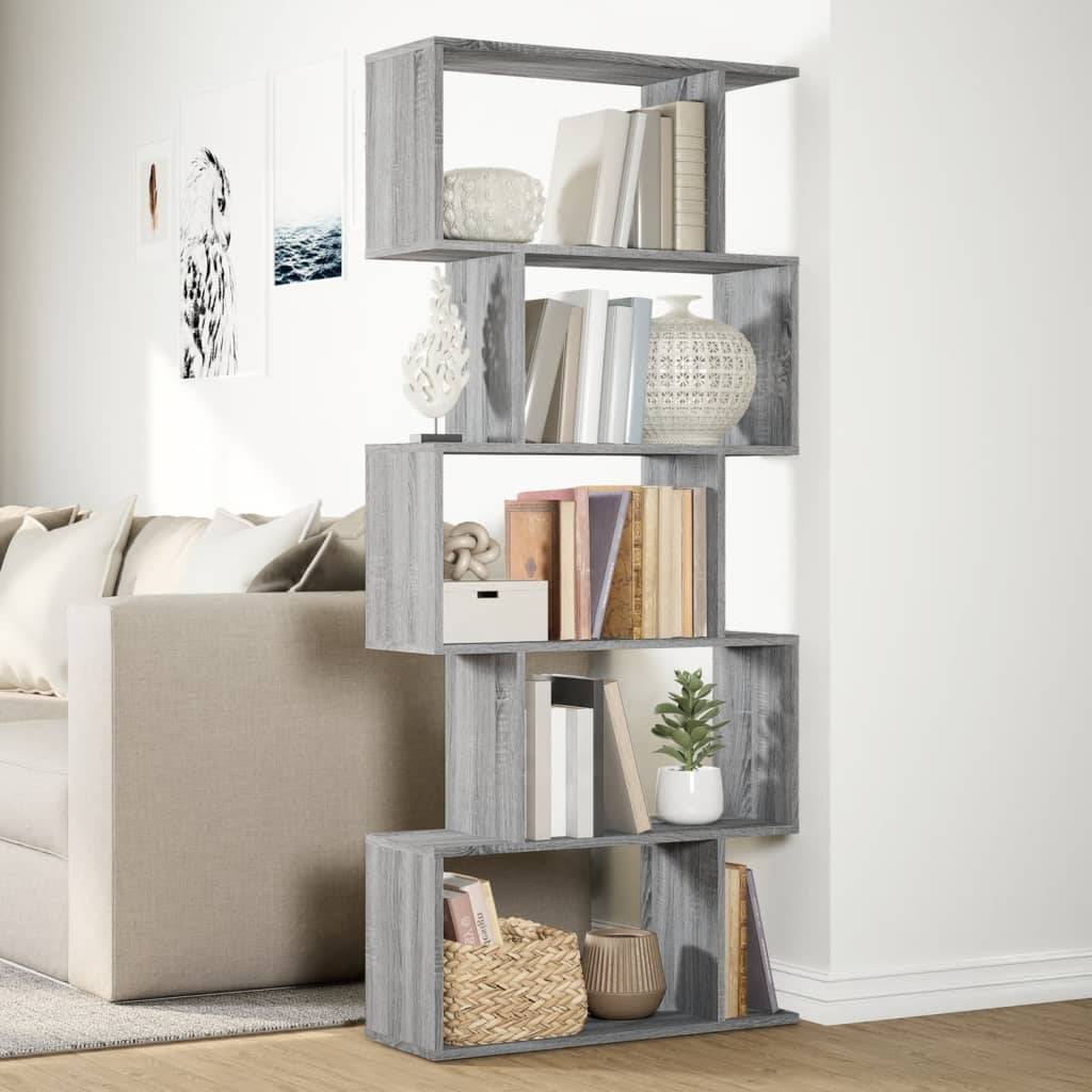 Bookcase/divider 5 levels sonoma gray 70x24x161 cm wood