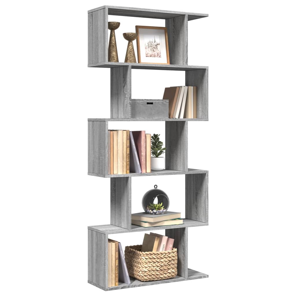 Bookcase/divider 5 levels sonoma gray 70x24x161 cm wood