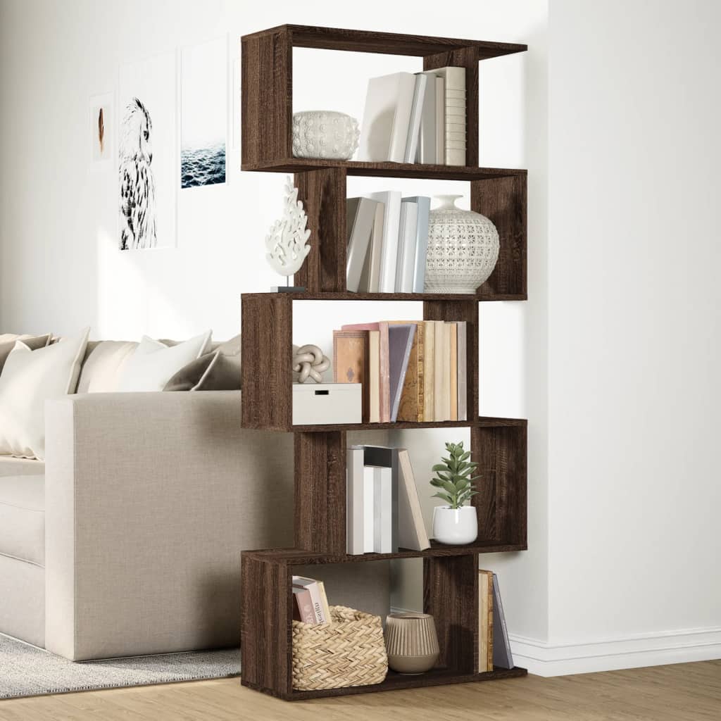 Bookcase/divider 5 levels brown oak 70x24x161 cm wood