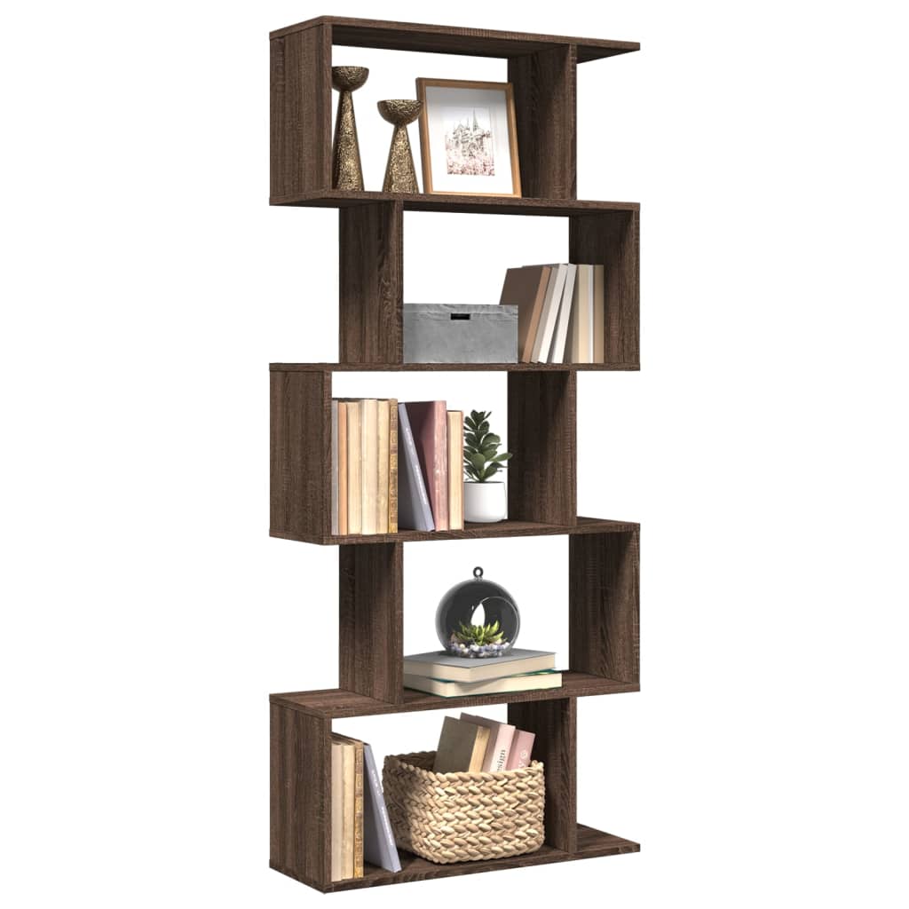 Bookcase/divider 5 levels brown oak 70x24x161 cm wood