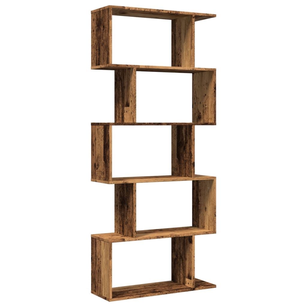 Bookcase/separator 5 levels old wood 70x24x161 cm wood