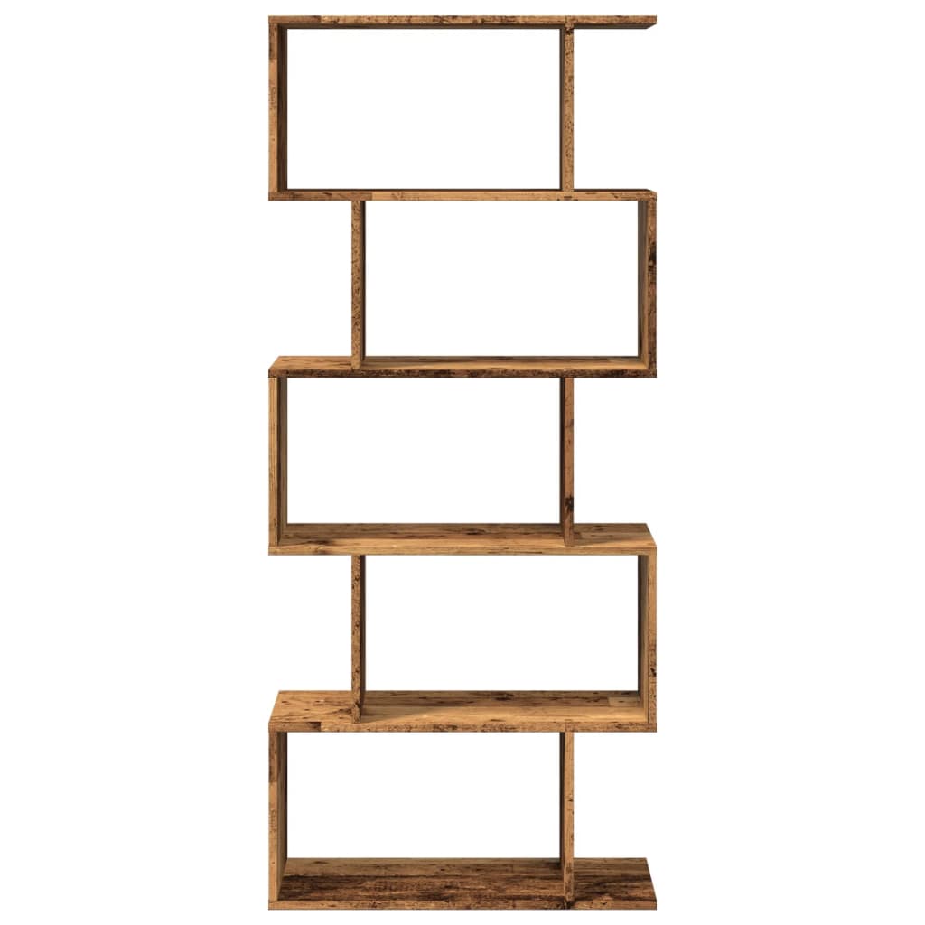 Bookcase/separator 5 levels old wood 70x24x161 cm wood