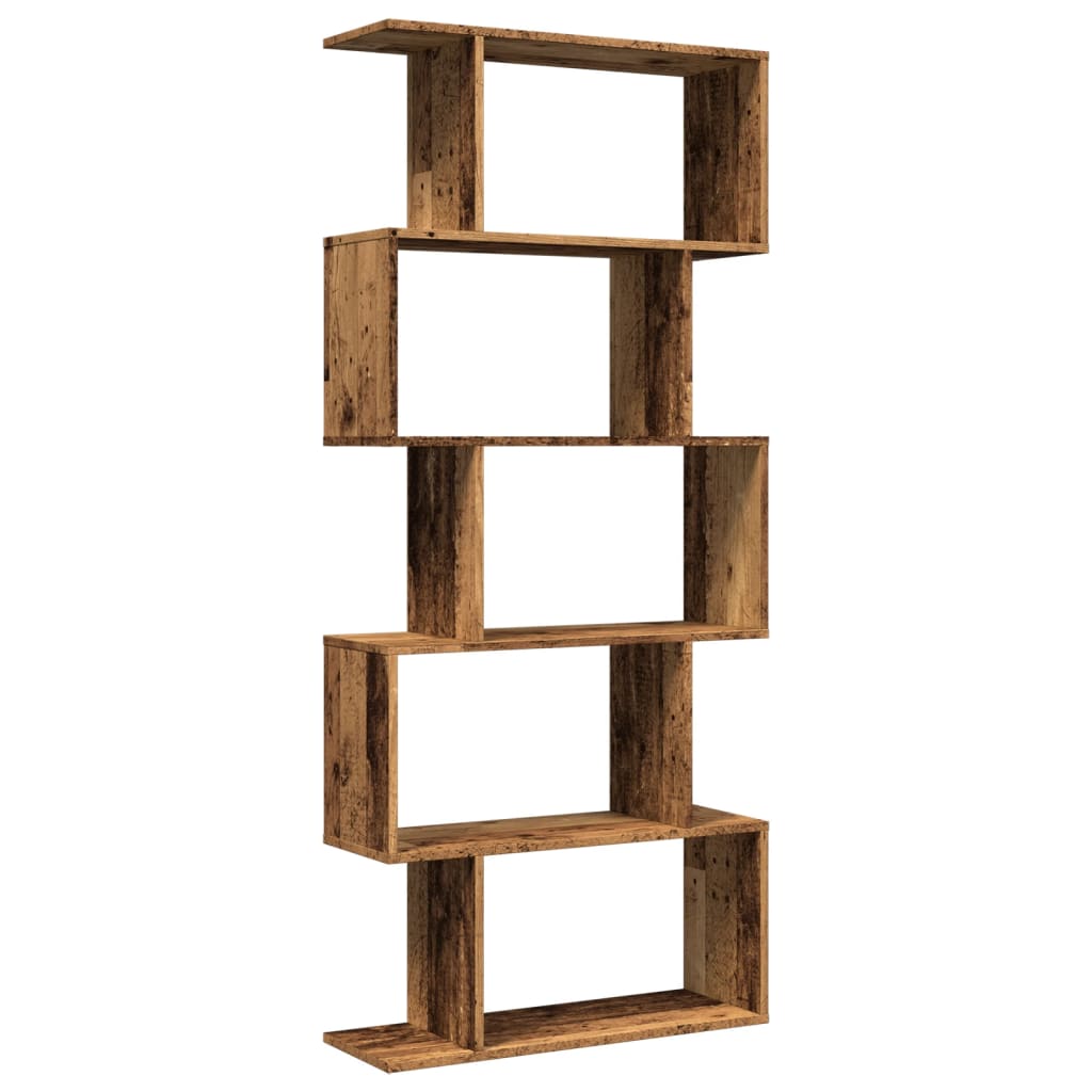 Bookcase/separator 5 levels old wood 70x24x161 cm wood