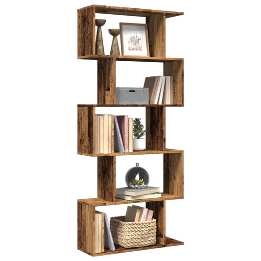 Bookcase/separator 5 levels old wood 70x24x161 cm wood