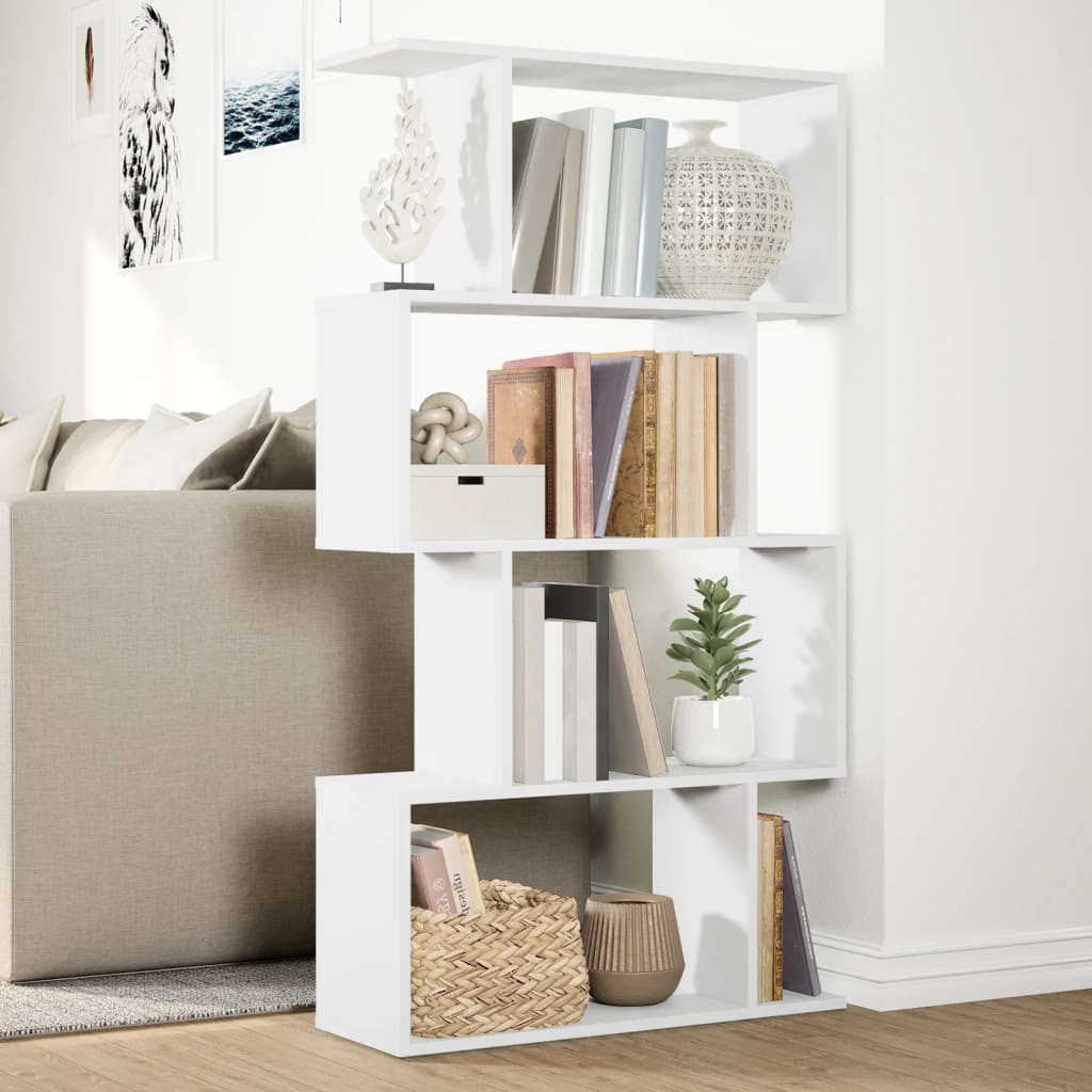 Bookcase/room divider 4 levels, white, 70x24x129 cm, wood