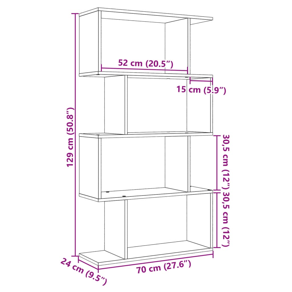 Bookcase/room divider 4 levels, white, 70x24x129 cm, wood