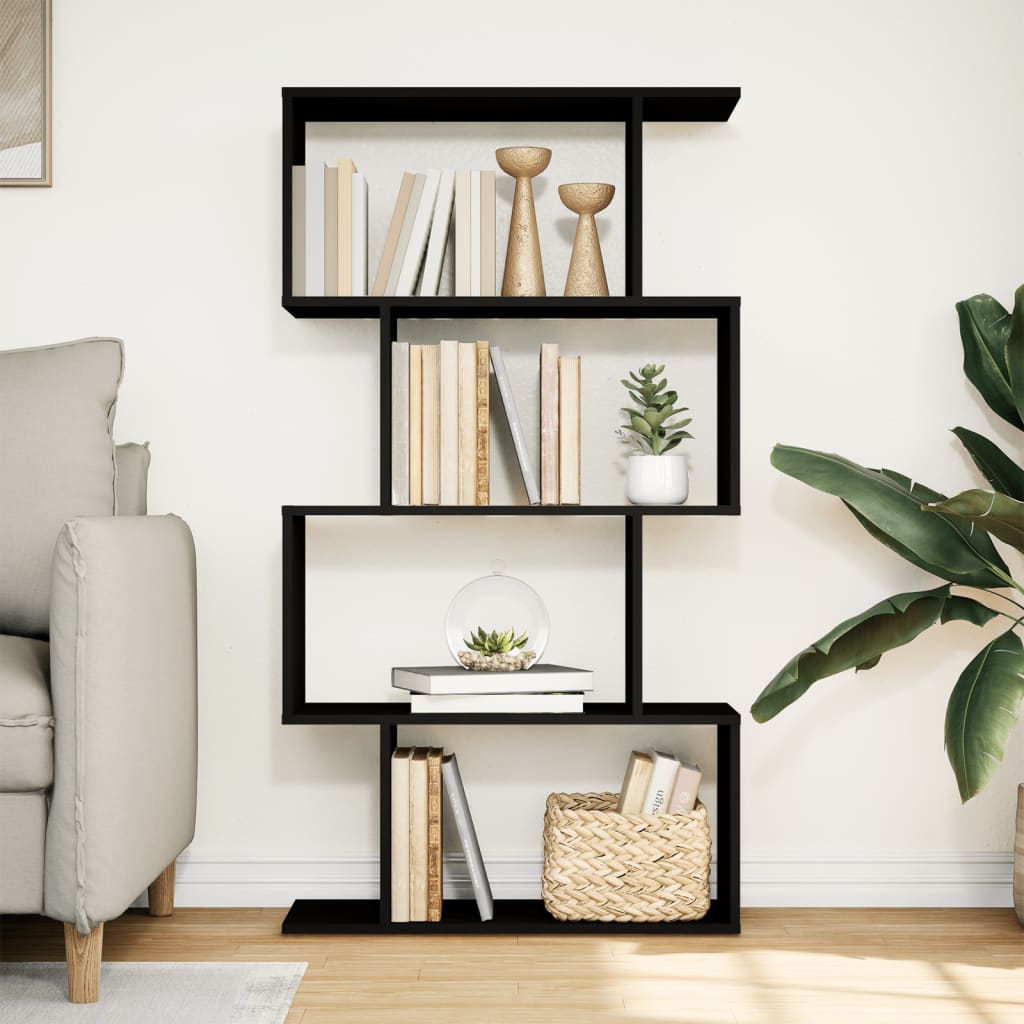 Bookcase/room divider 4 levels black 70x24x129 cm, wood