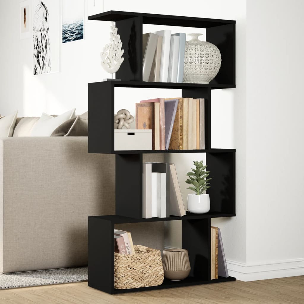 Bookcase/room divider 4 levels black 70x24x129 cm, wood