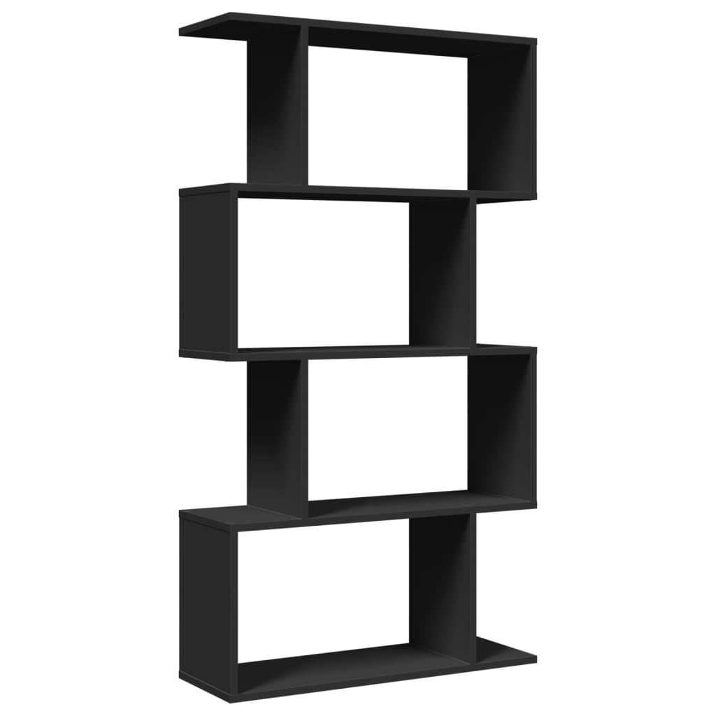 Bibliotecă/separator cameră 4 niveluri negru 70x24x129 cm, lemn