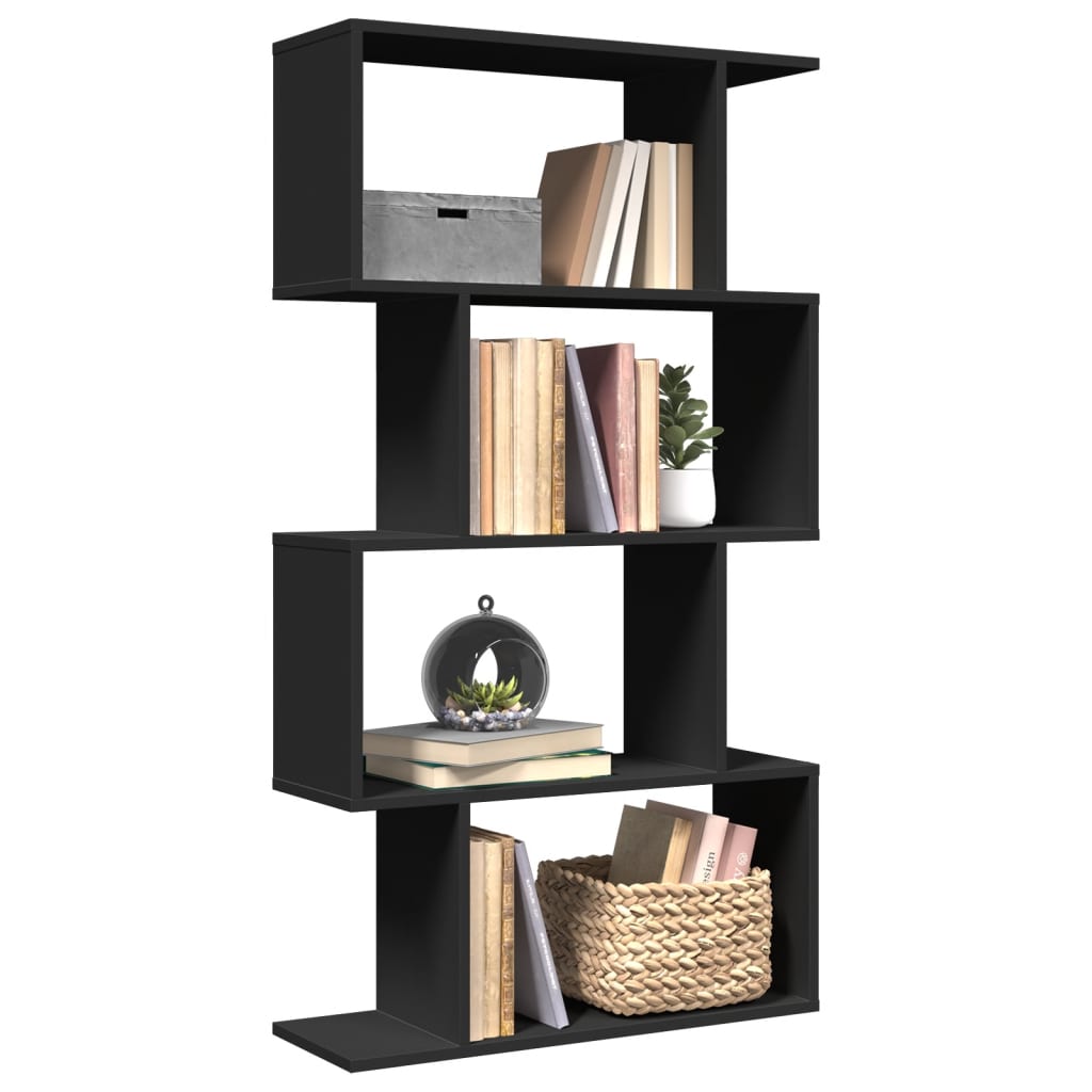 Bookcase/room divider 4 levels black 70x24x129 cm, wood