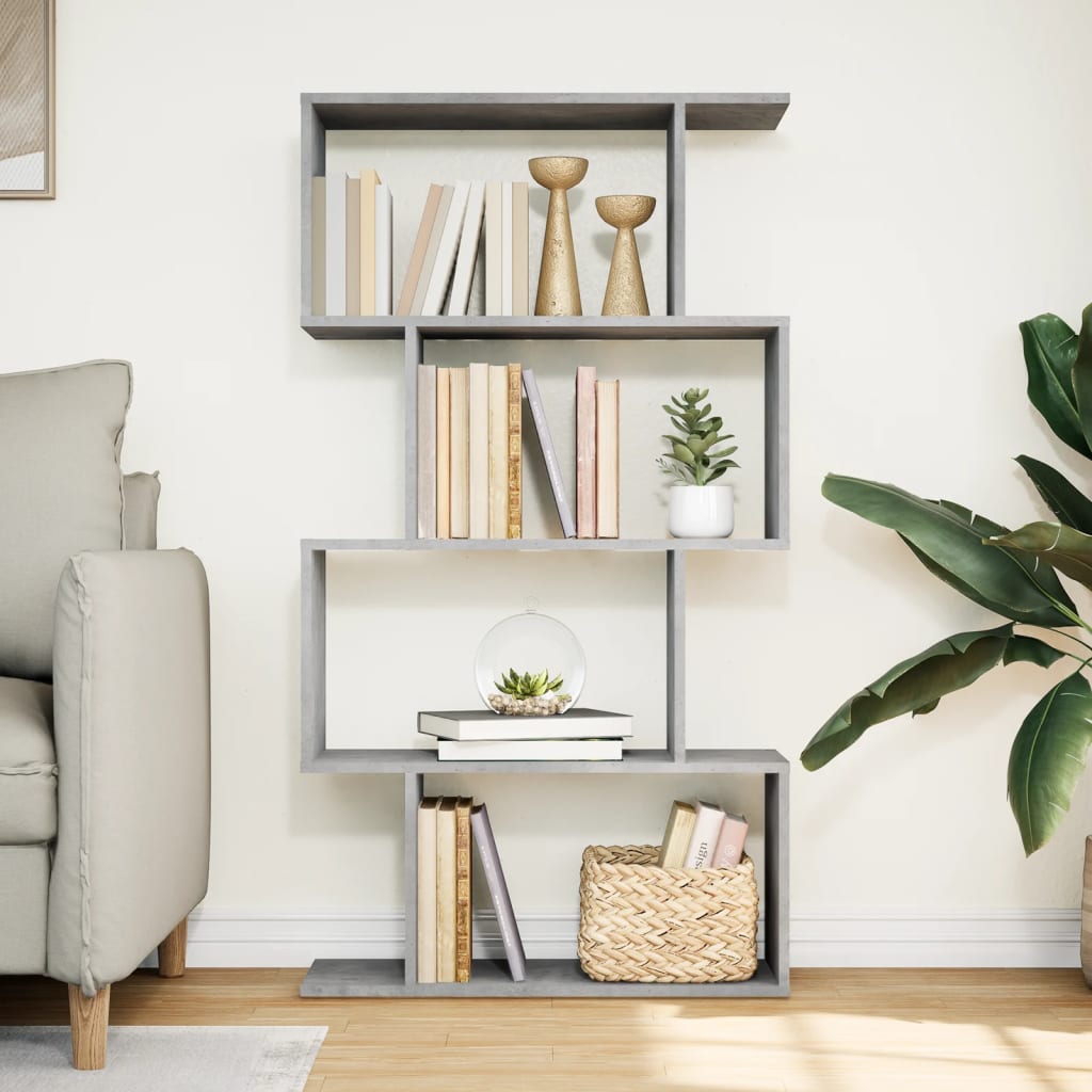 Bookcase/divider 4 levels concrete gray 70x24x129cm wood