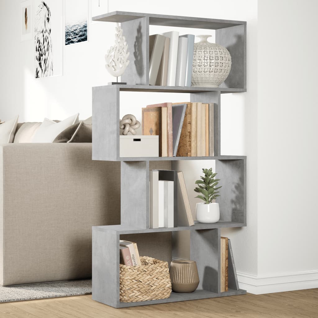 Bookcase/divider 4 levels concrete gray 70x24x129cm wood