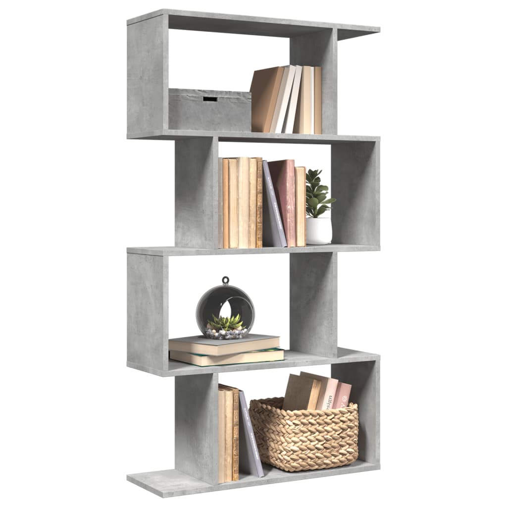 Bookcase/divider 4 levels concrete gray 70x24x129cm wood