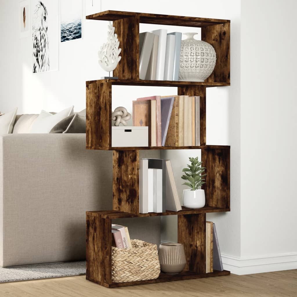 Bookcase/divider 4 levels smoky oak 70x24x129cm wood