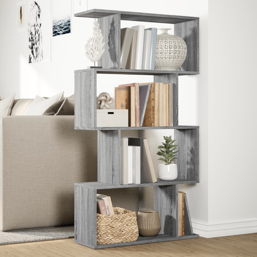 Bookcase/divider 4 levels sonoma gray 70x24x129cm wood