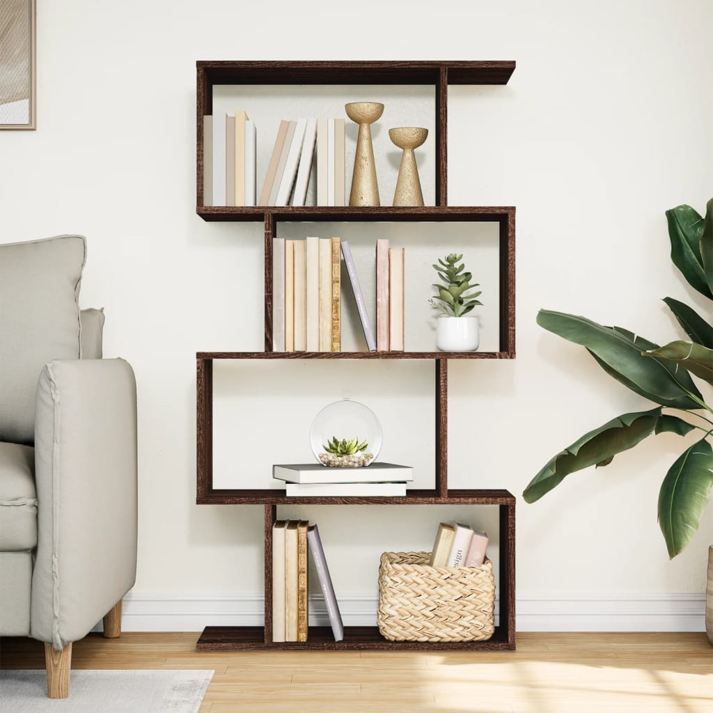 Bookcase/divider 4 levels brown oak 70x24x129cm wood