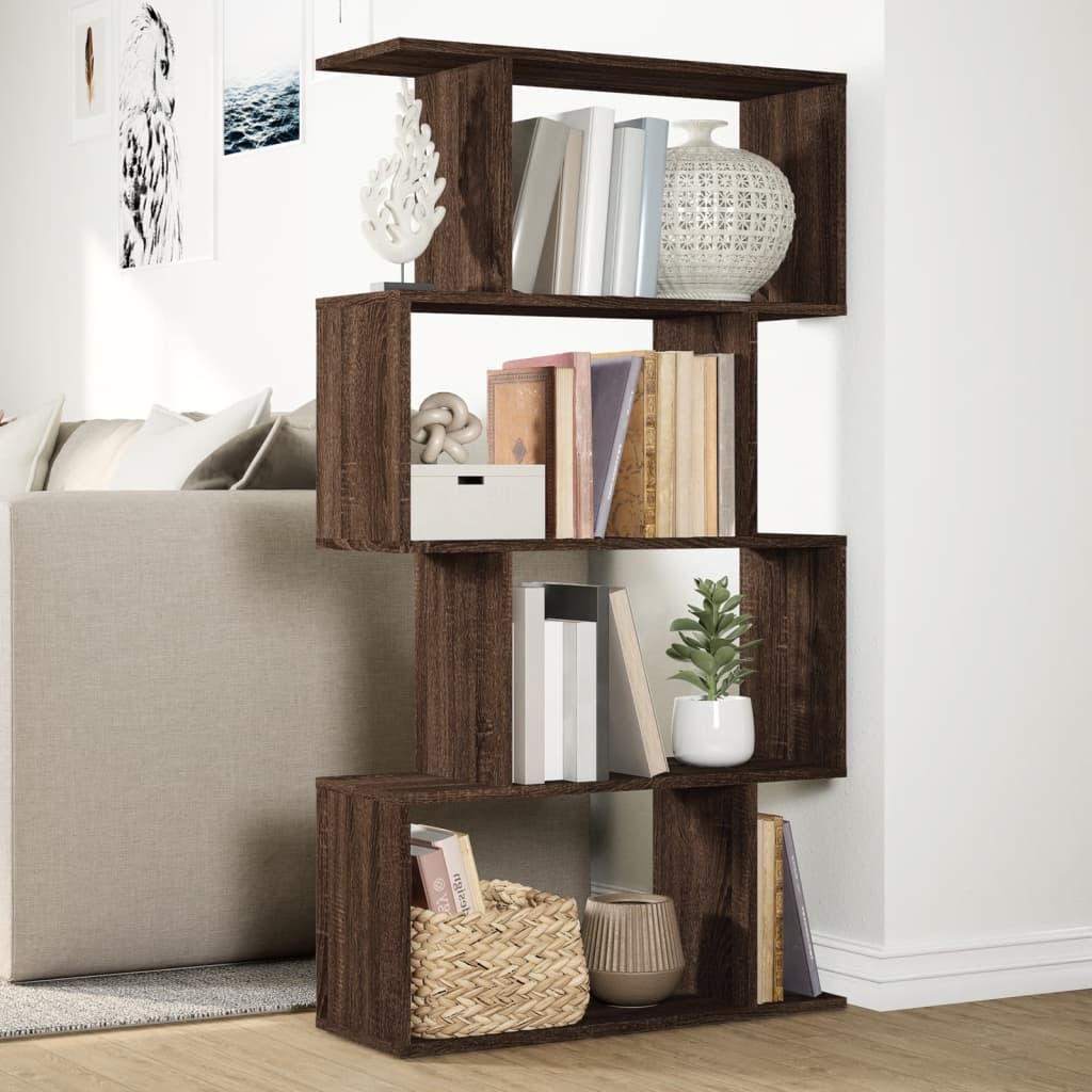 Bookcase/divider 4 levels brown oak 70x24x129cm wood