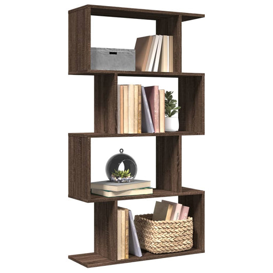 Bookcase/divider 4 levels brown oak 70x24x129cm wood