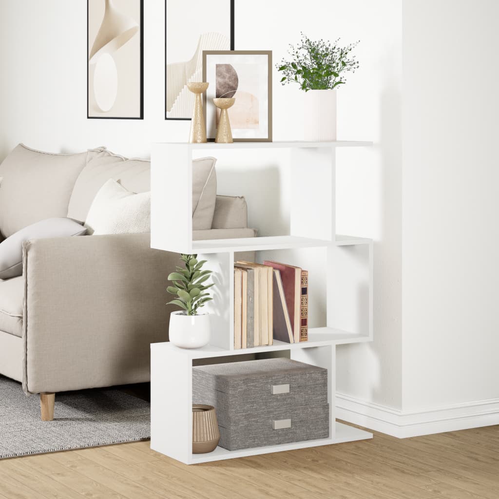 Bookcase/room divider, 3 tiers, white, 70x24x97 cm, wood