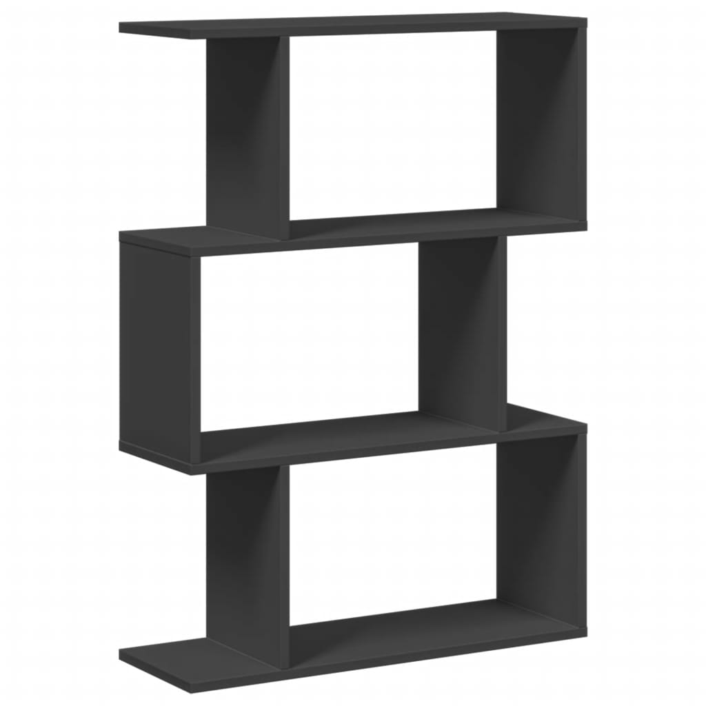 Bookcase/room divider 3 levels black 70x24x97 cm, wood