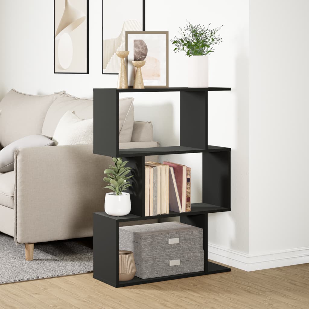 Bookcase/room divider 3 levels black 70x24x97 cm, wood