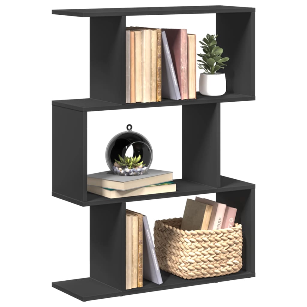 Bookcase/room divider 3 levels black 70x24x97 cm, wood