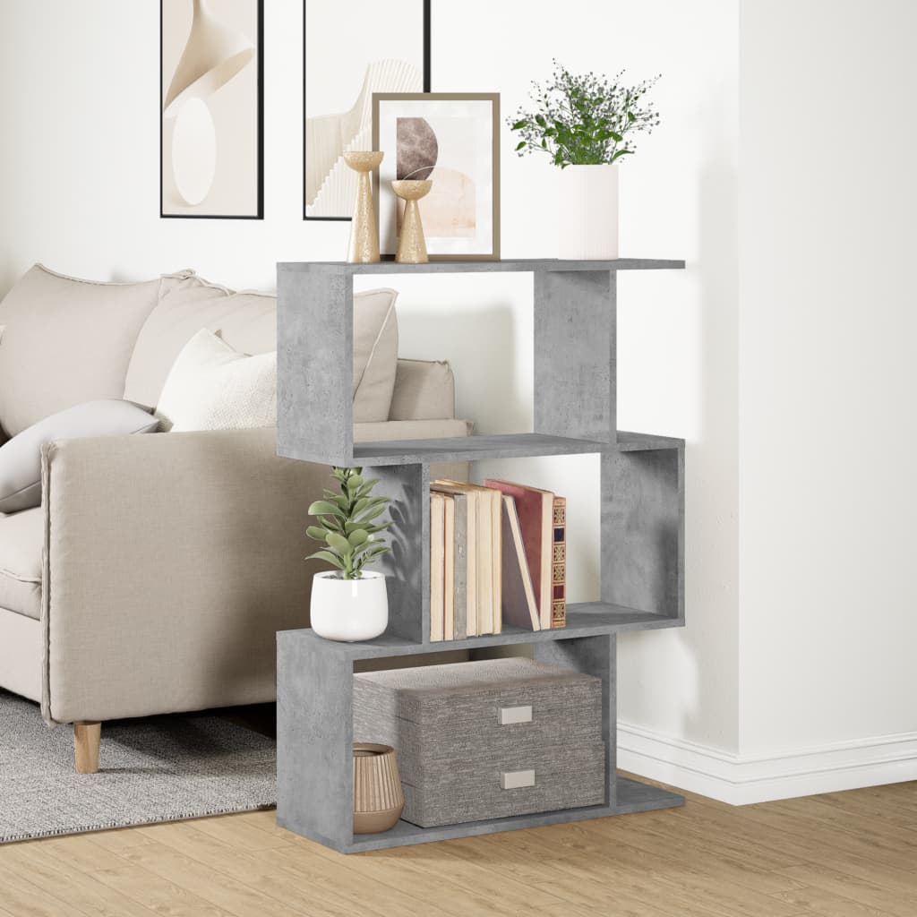 Bookcase/separator 3 levels concrete gray 70x24x97 cm wood