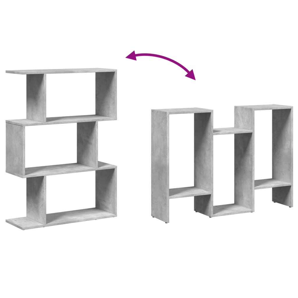 Bookcase/separator 3 levels concrete gray 70x24x97 cm wood