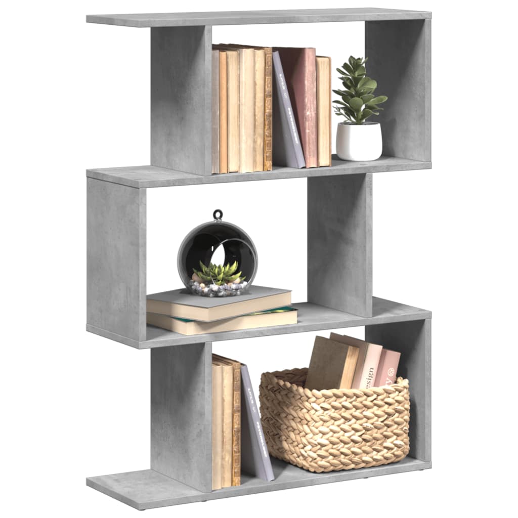 Bookcase/separator 3 levels concrete gray 70x24x97 cm wood