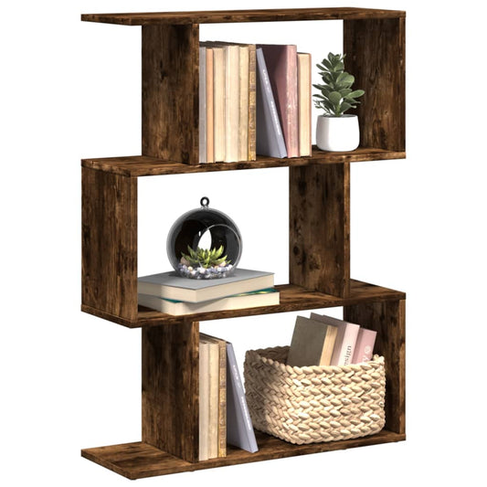 Bookcase/divider 3 levels smoky oak 70x24x97 cm wood