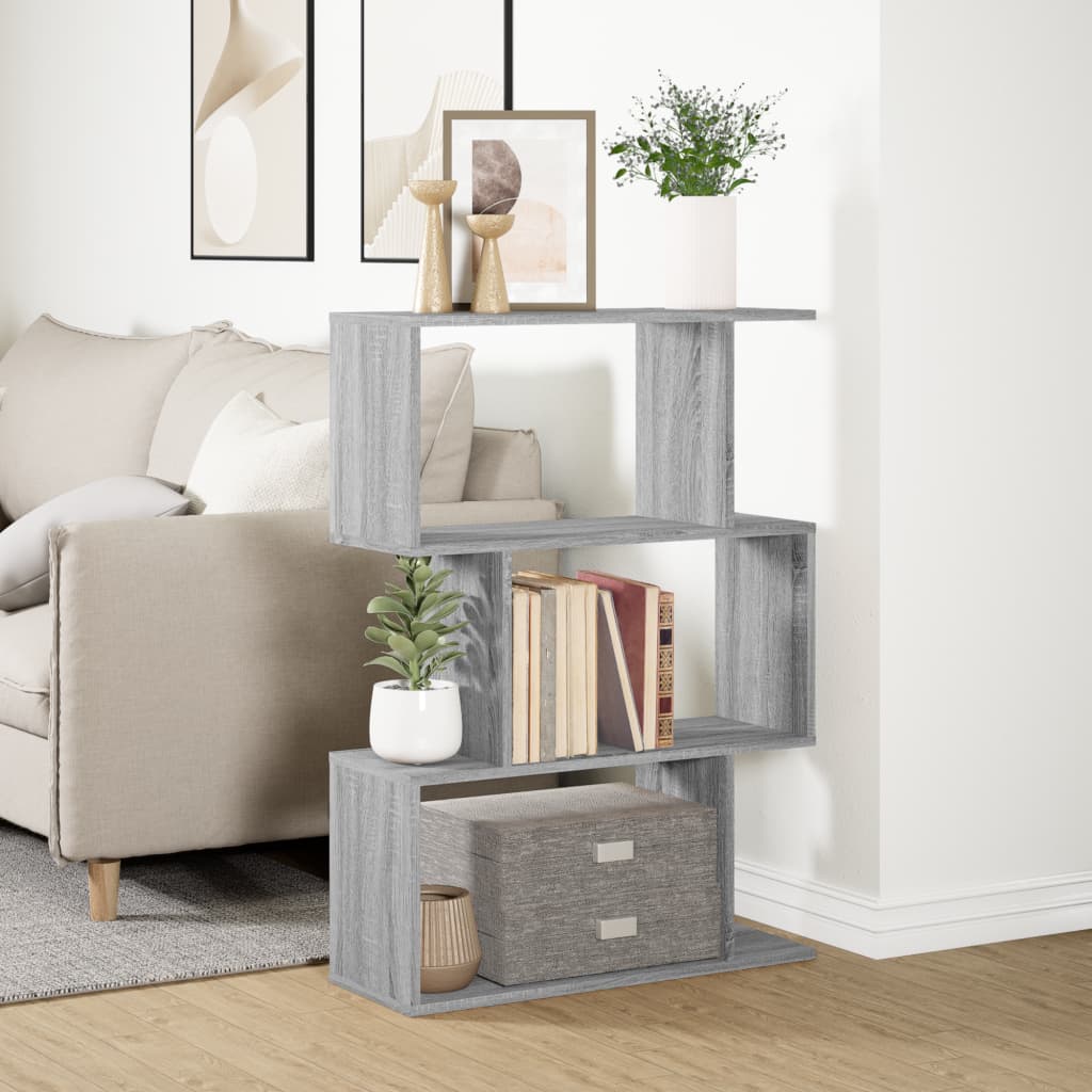 Bookcase/separator 3 levels sonoma gray 70x24x97 cm wood