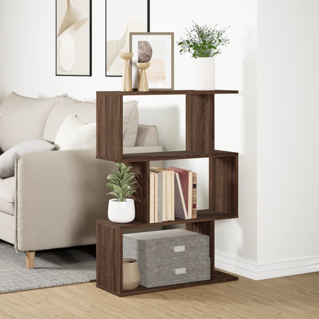 Bookcase/divider 3 levels brown oak 70x24x97 cm wood