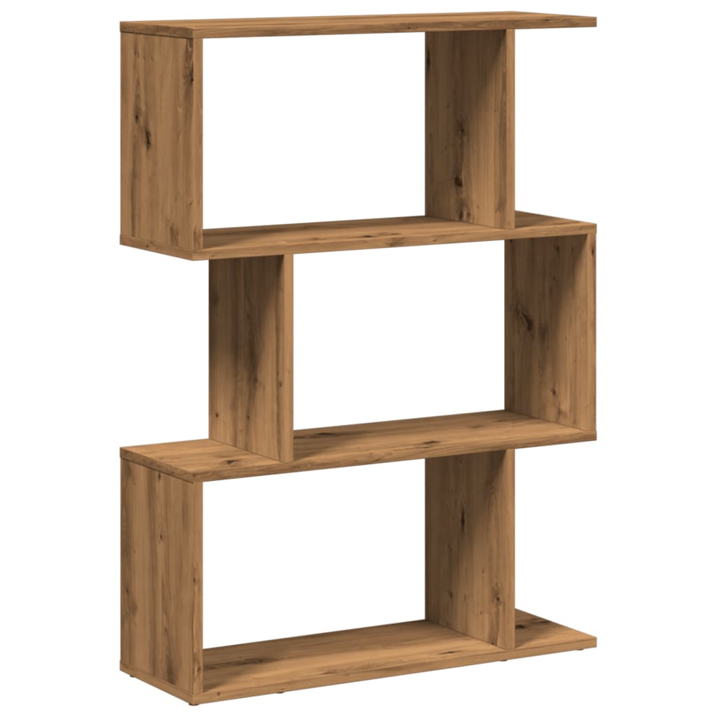 Bookcase/separator 3 levels handcrafted oak 70x24x97 cm wood