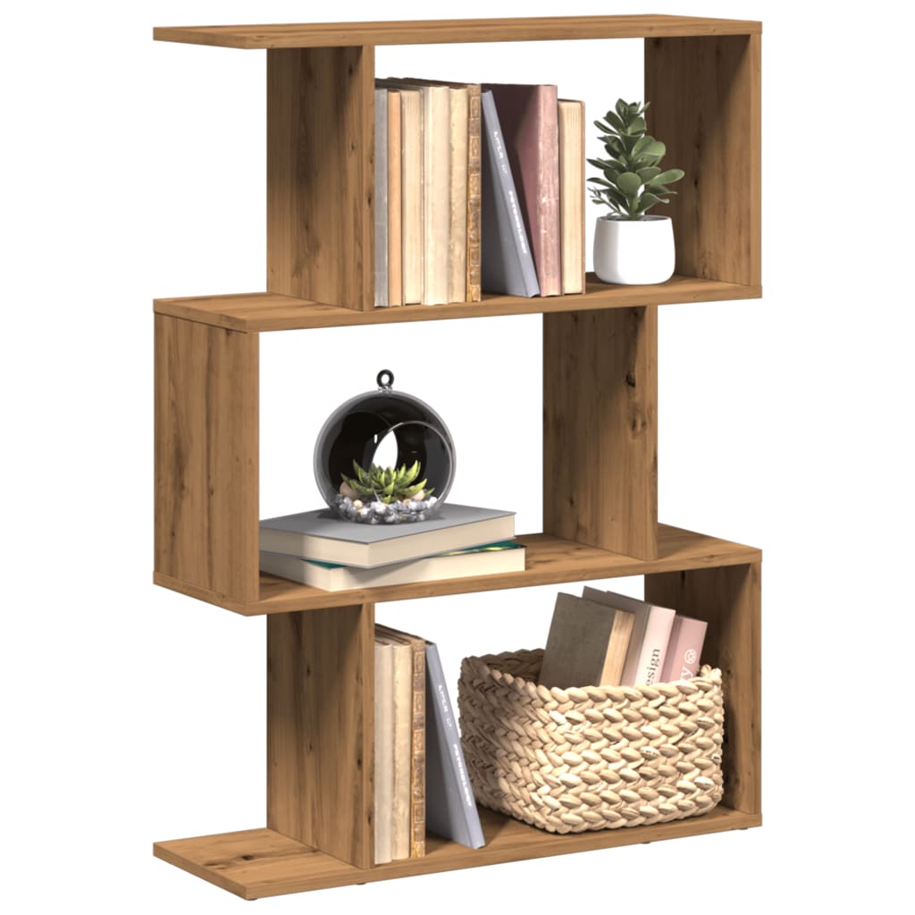 Bookcase/separator 3 levels handcrafted oak 70x24x97 cm wood