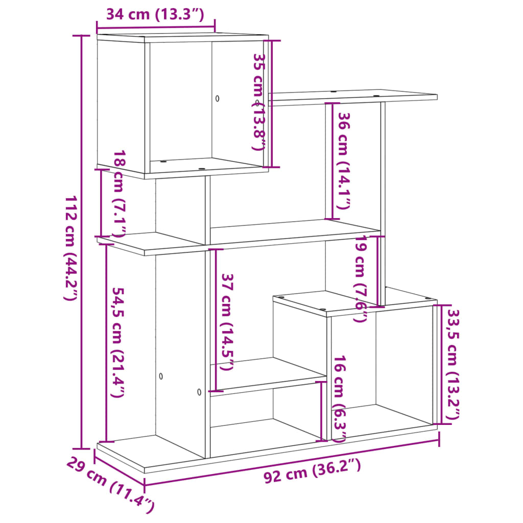 Bookcase/room divider white 92x29x112 cm processed wood