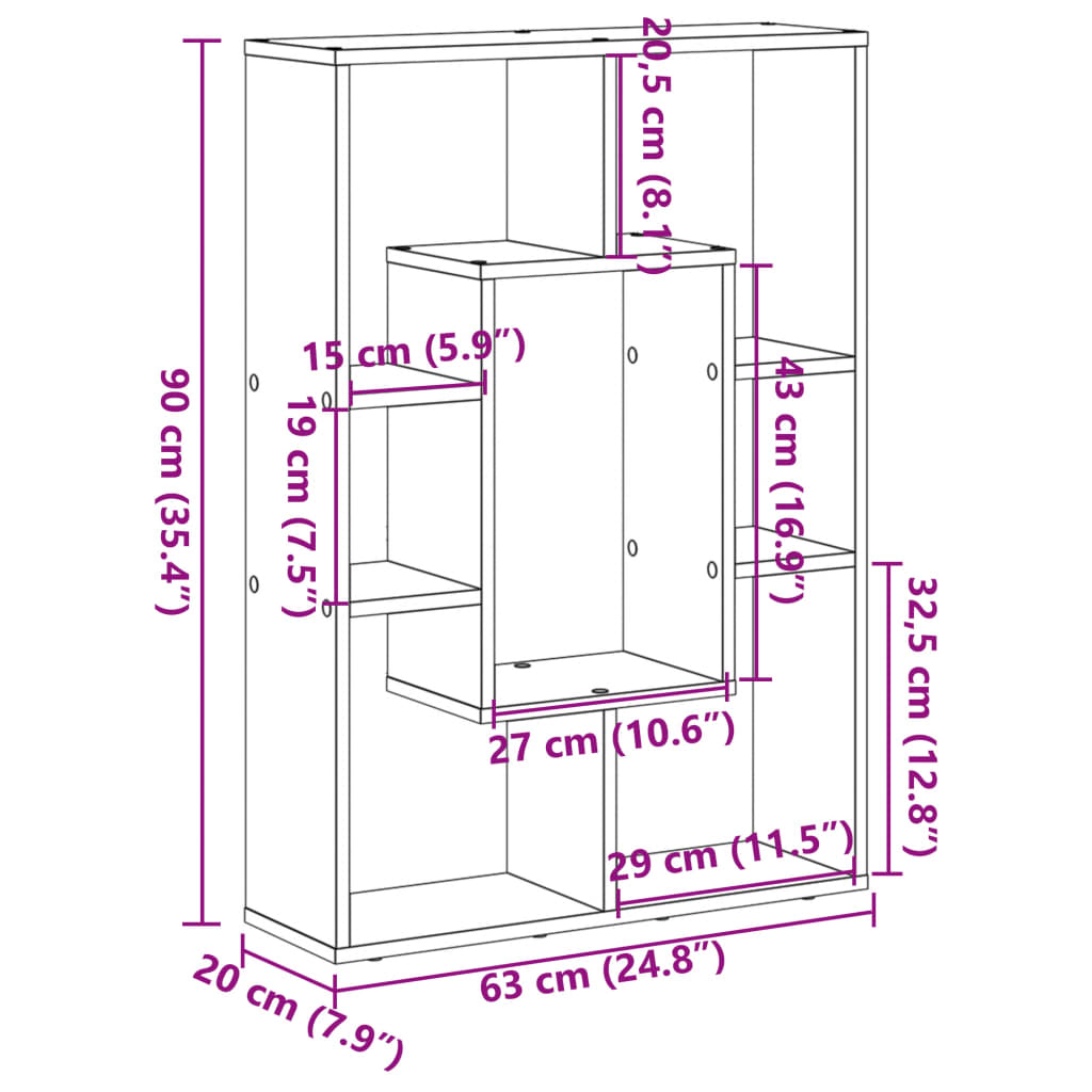 Bookcase, white, 63x20x90 cm, processed wood