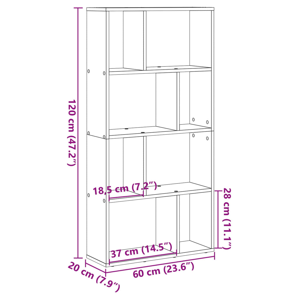 Bibliotecă, negru, 60x20x120 cm, lemn prelucrat