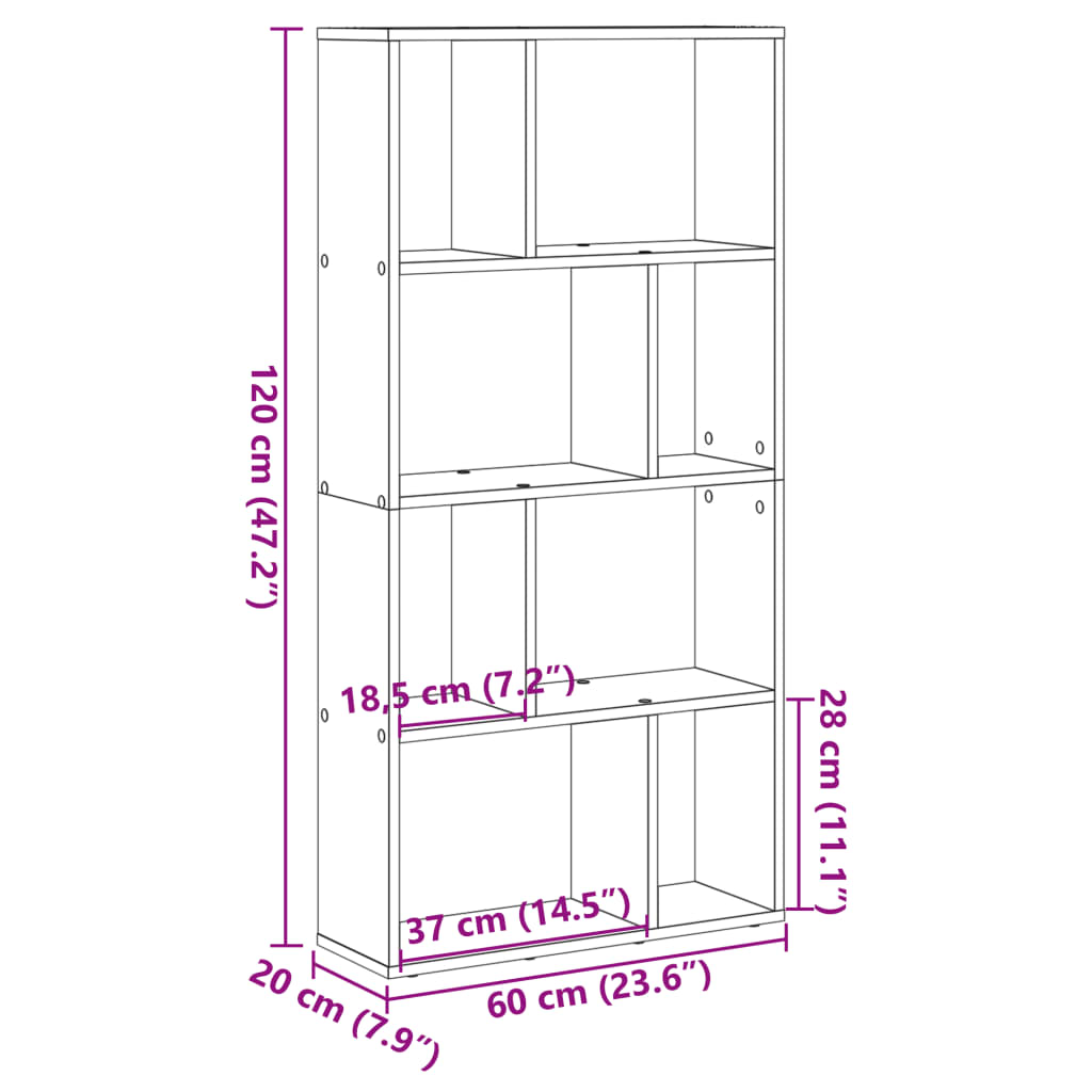 Bookcase, sonoma oak, 60x20x120 cm, processed wood