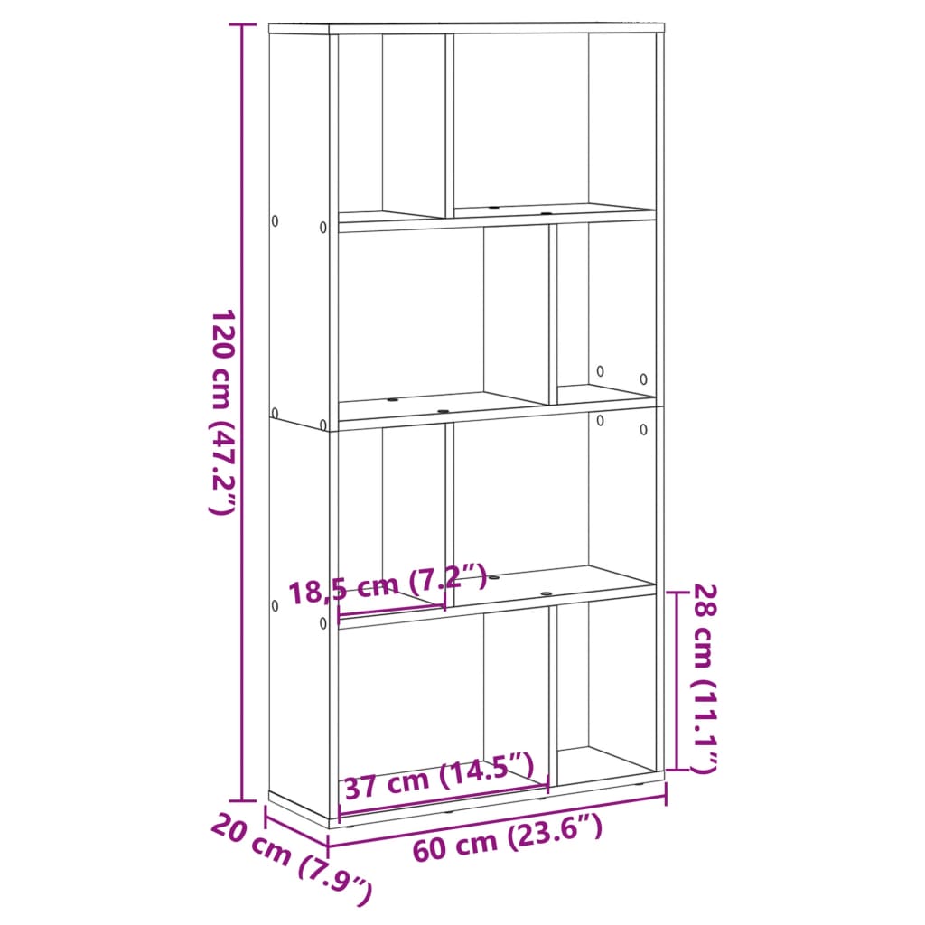 Bookcase, brown oak, 60x20x120 cm, processed wood