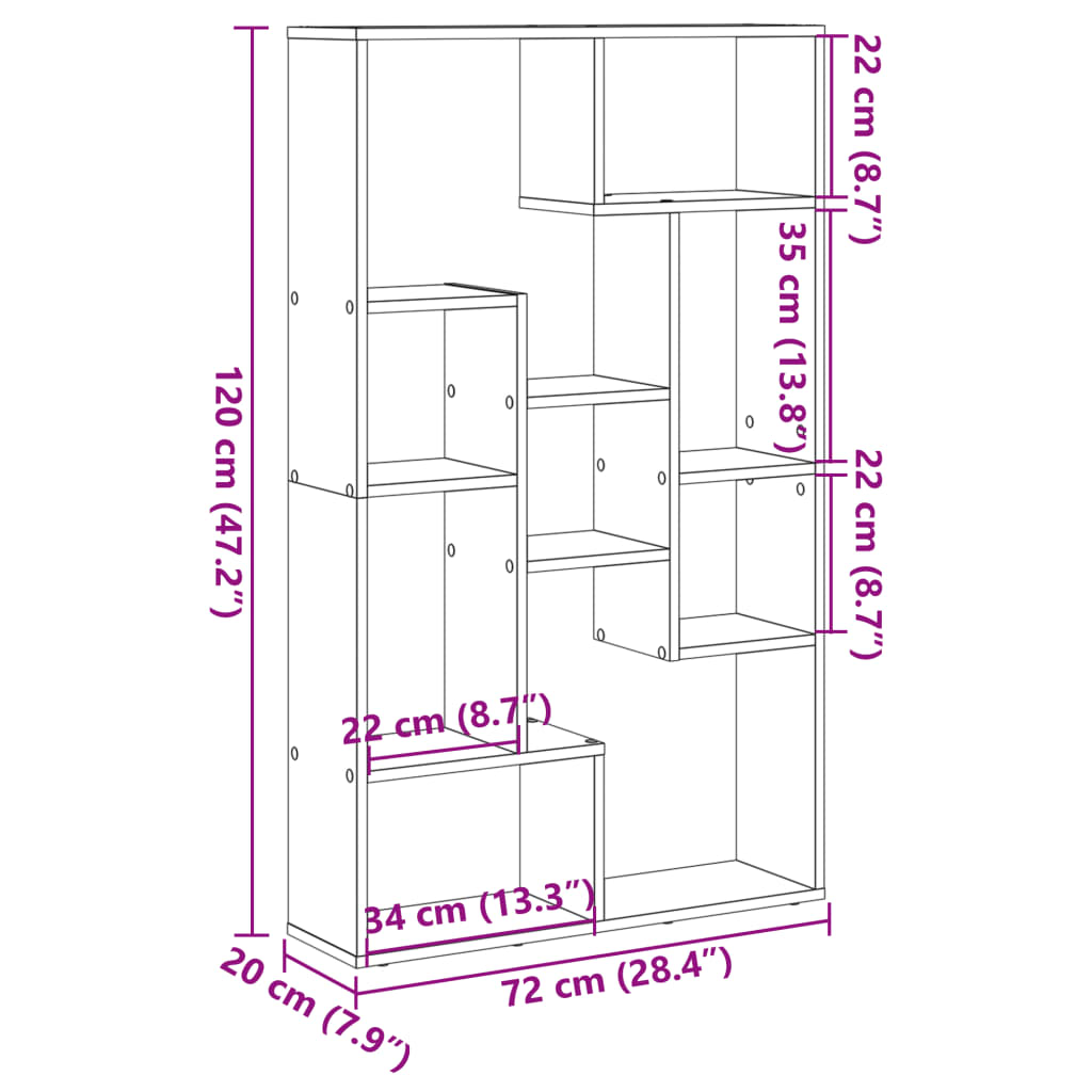 Bookcase, white, 72x20x120 cm, processed wood