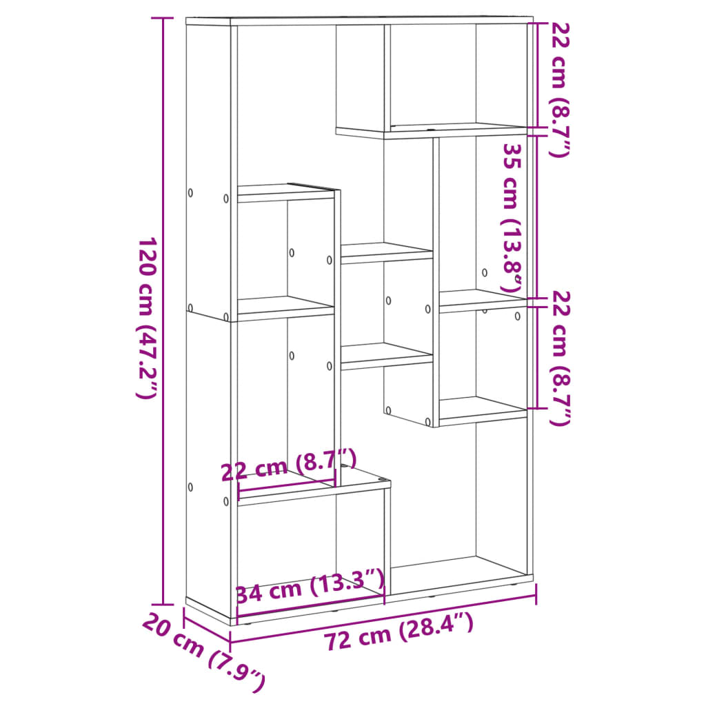 Bookcase, black, 72x20x120 cm, processed wood