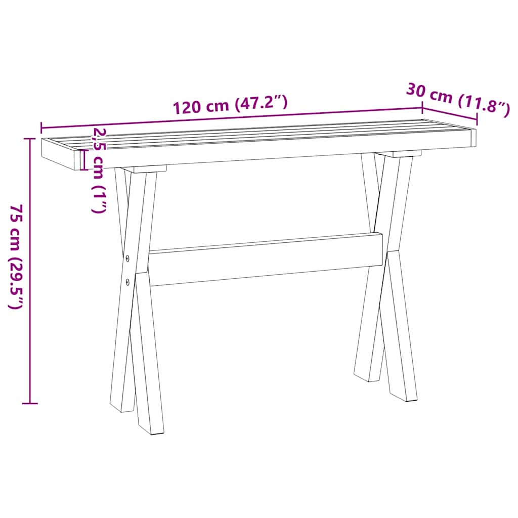 NOAIN Console Table X-shaped legs solid pine wood