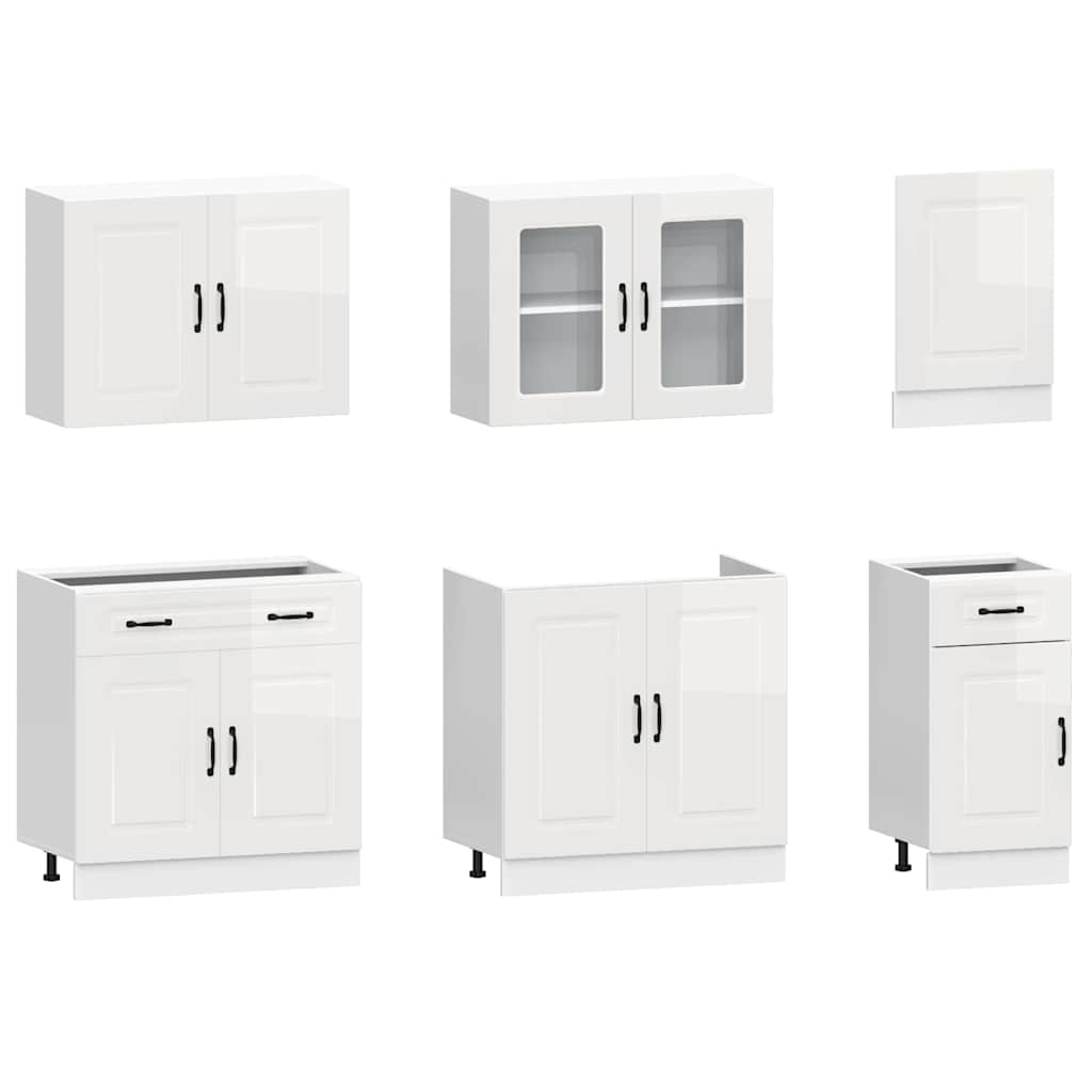 7-piece kitchen cabinet set "Kalmar" glossy white Wood