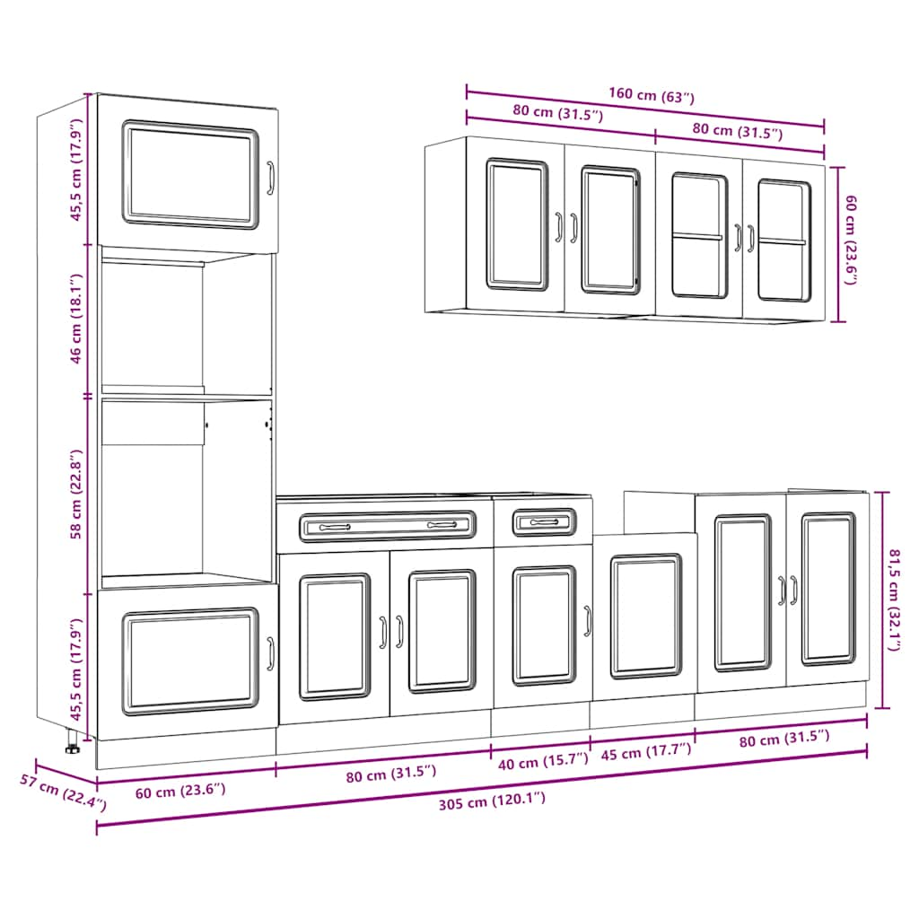 7-piece kitchen cabinet set "Kalmar" glossy white Wood