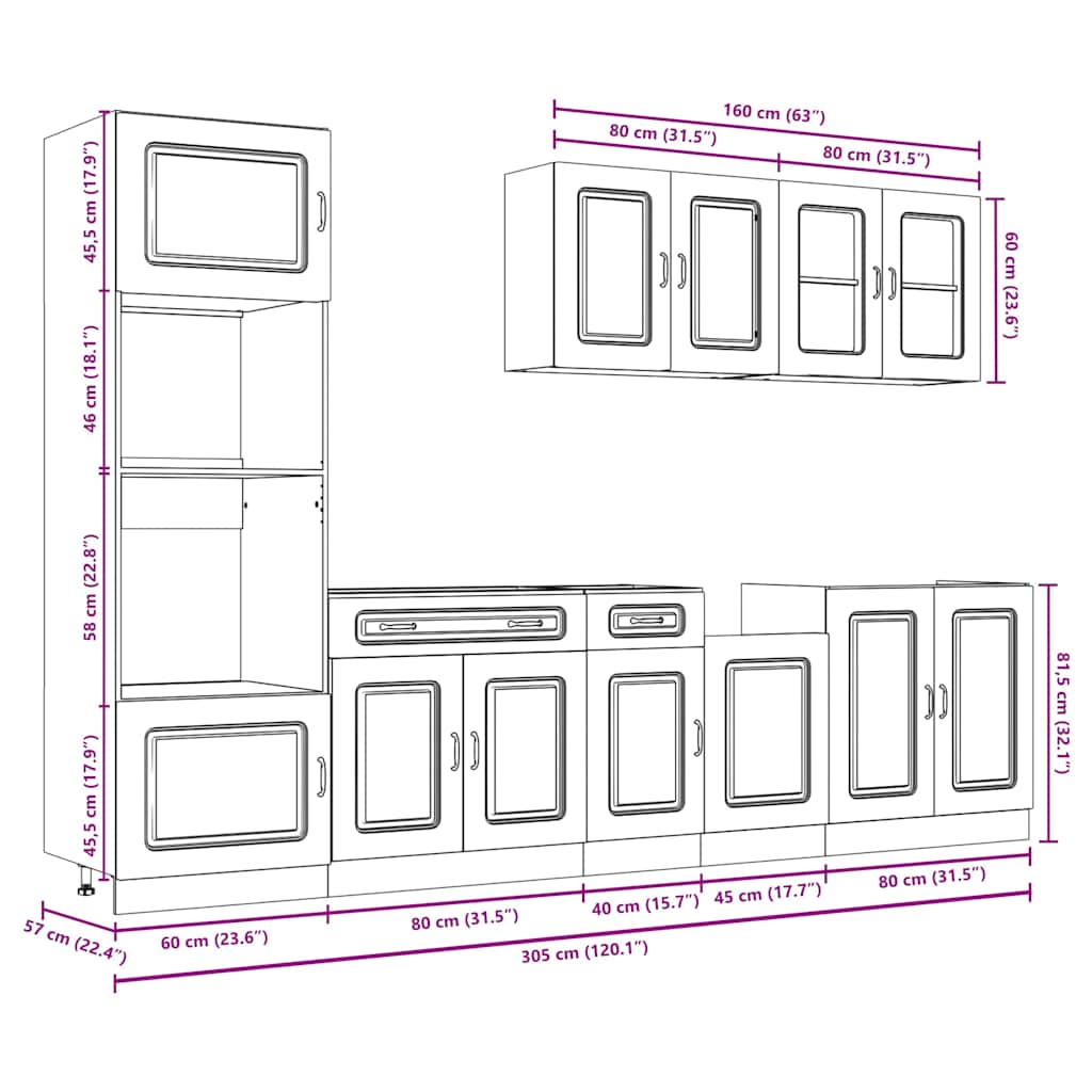 7-piece kitchen cabinet set "Kalmar" concrete gray Wood