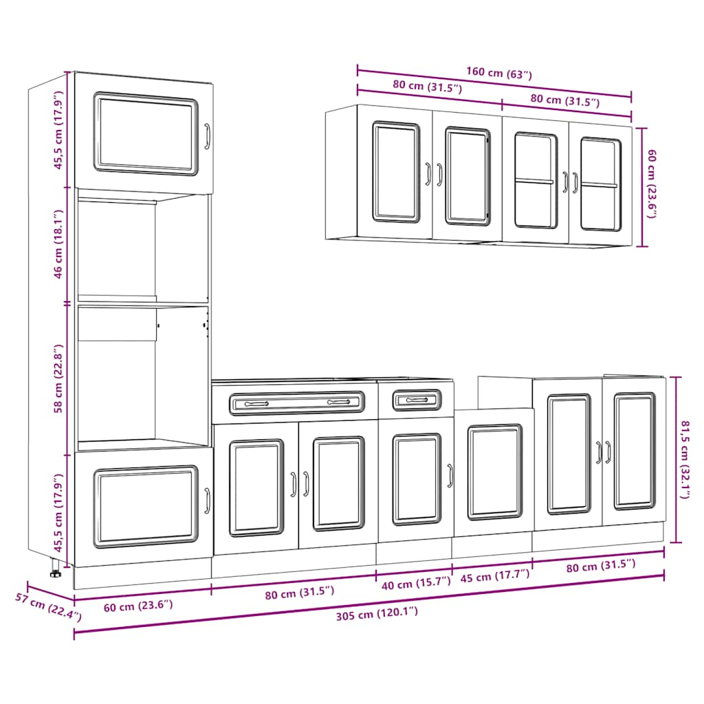 7-piece kitchen cabinet set "Kalmar" Sonoma wood gray